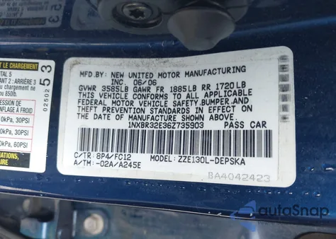 2006 Toyota Corolla S z USA, uszkodzony, nr VIN 1NXBR32E36Z735903